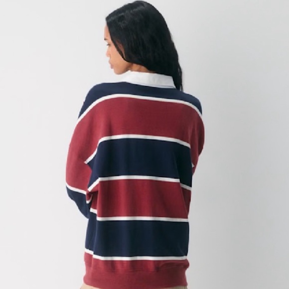 Aritzia Lomu Polo Long Sleeve Striped Top - Cordovan /Admiral size XL - Picture 9 of 11